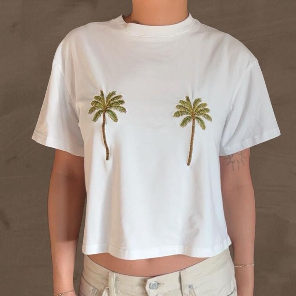 Never Fully Dressed Embroidered Palm Tee White size small